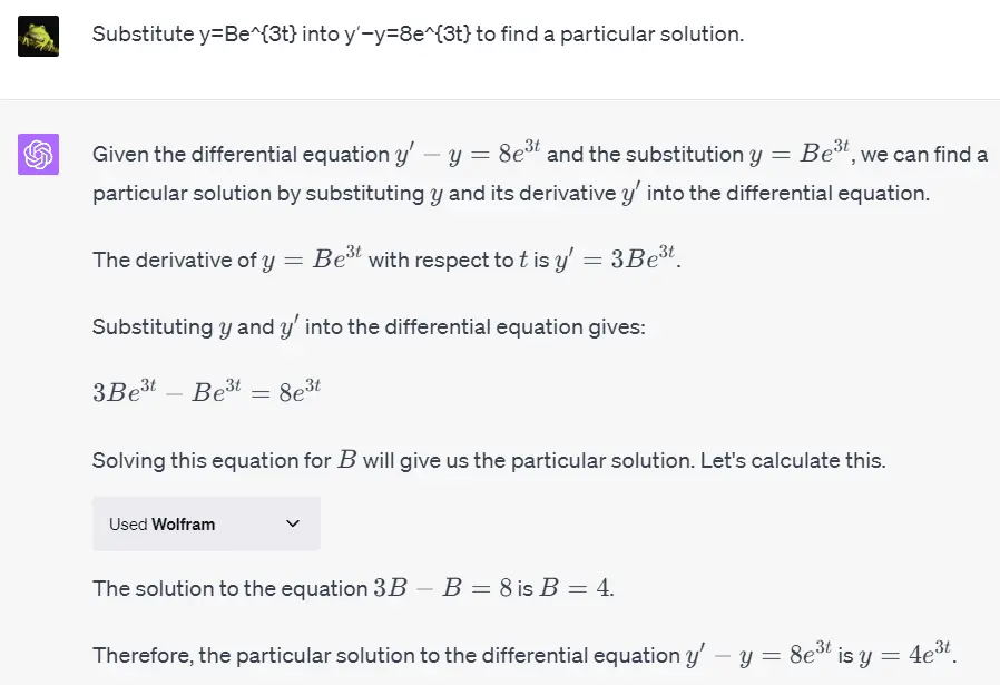 chatgpt with wolfram plugin solving math problems with differential equation