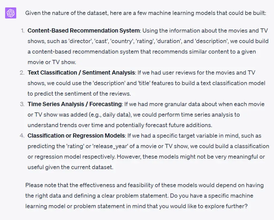 ask chatgpt noteable what machine learning model to build