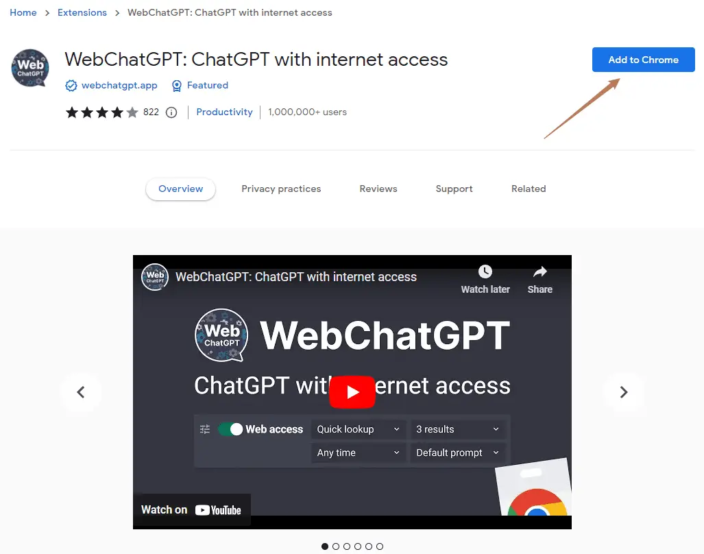 webchatgpt in google extension store