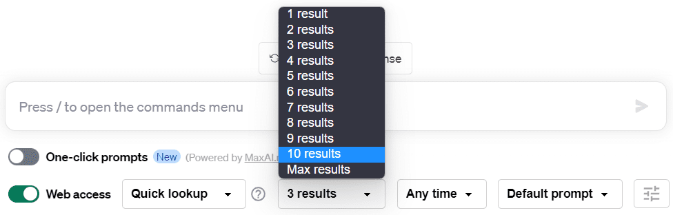 webchatgpt results setting