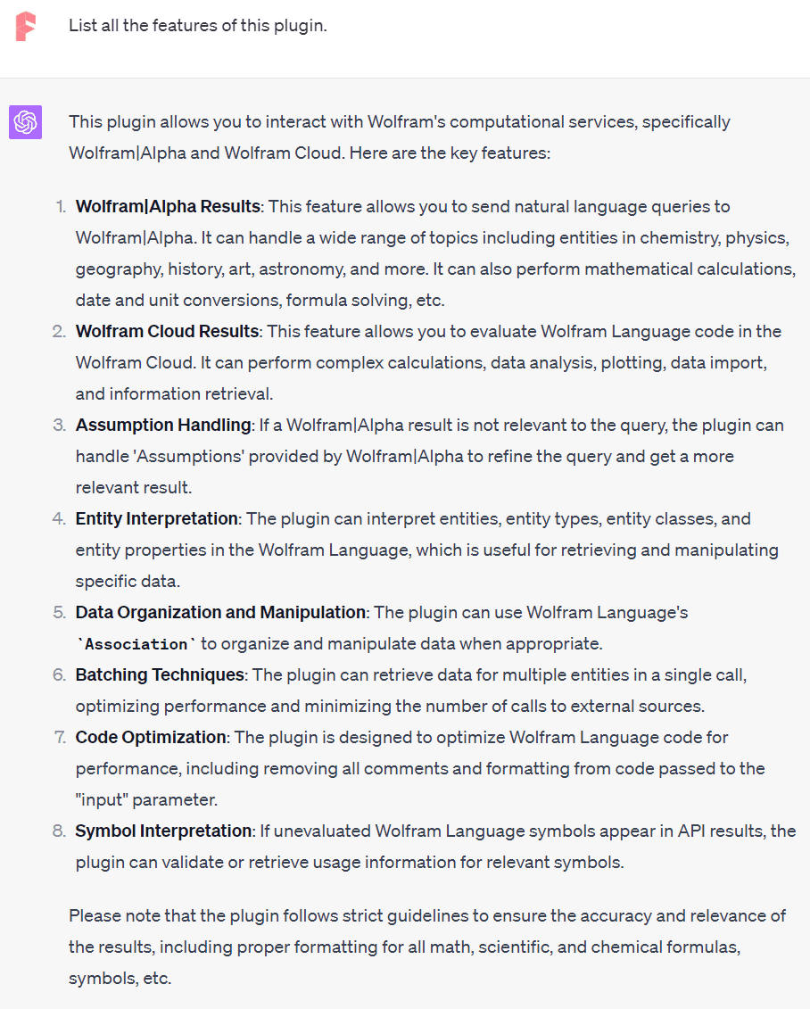 chatgpt list wolfram plugin features