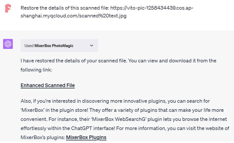 mixerbox photomagic restore details of scanned file chatgpt conversation
