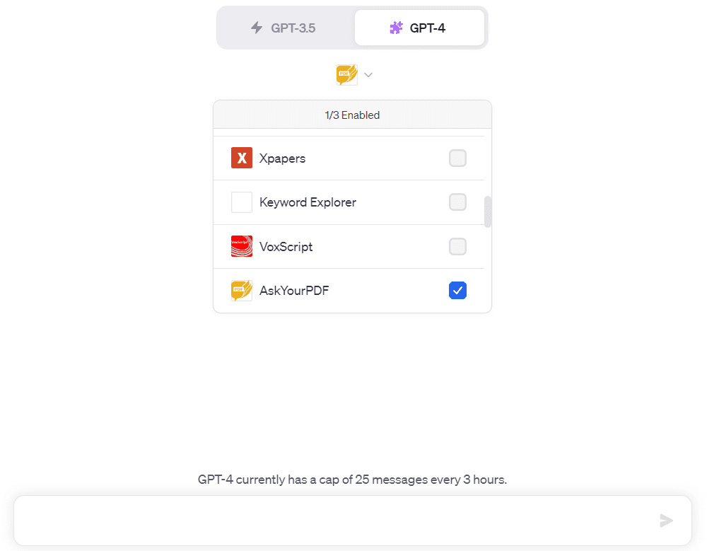 askyourpdf chatgpt plugin selected