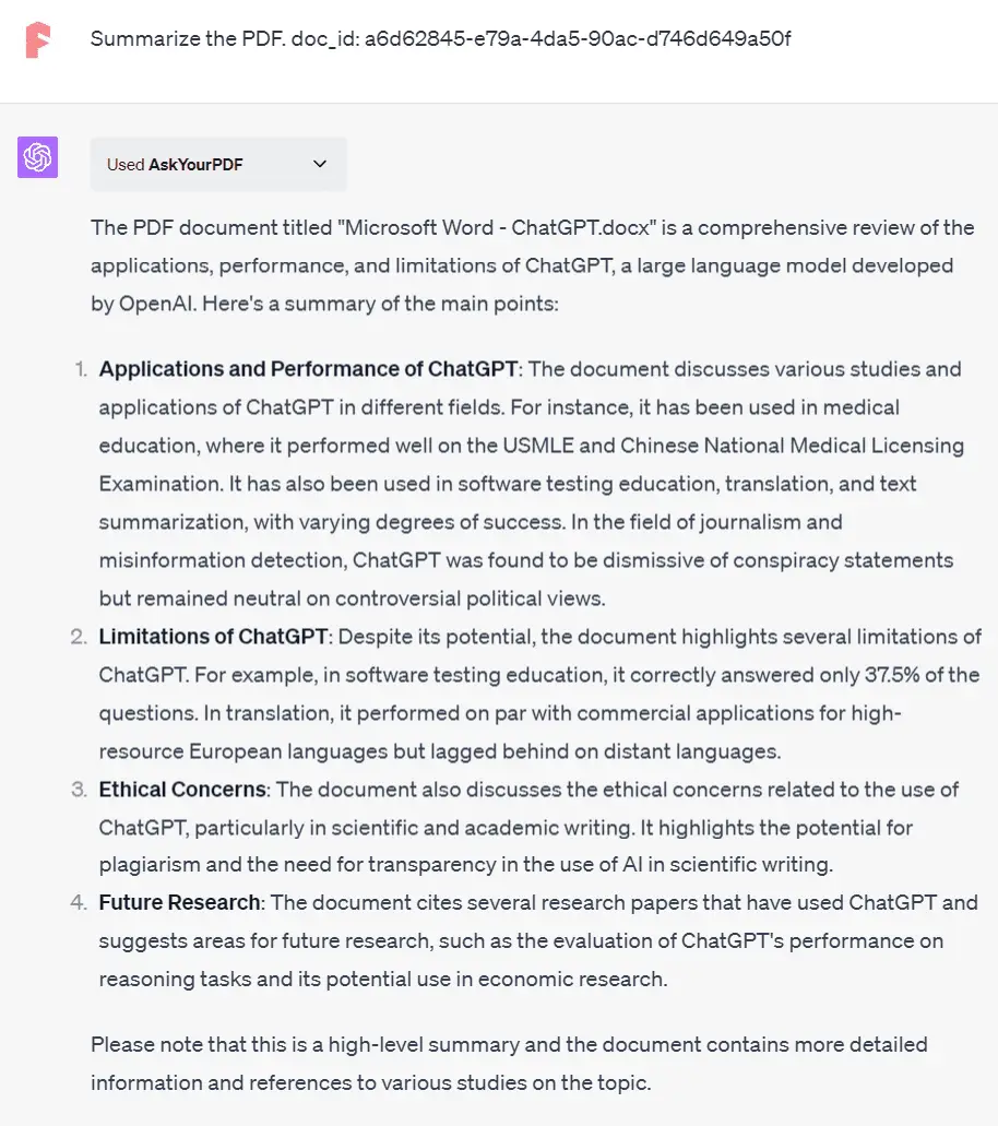 askyourpdf chatgpt plugin summarize pdf
