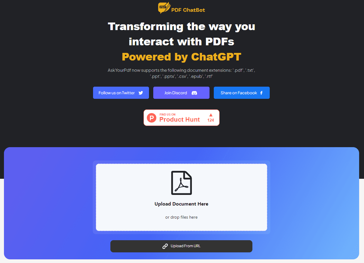 askyourpdf chatgpt plugin website interface