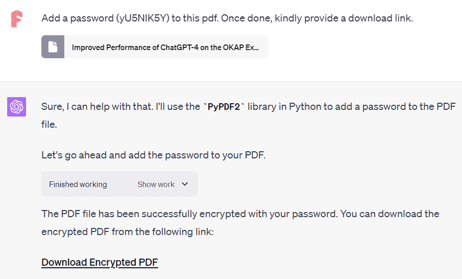 chatgpt code interpreter add password to pdf