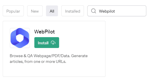 search webpilot in chatgpt plugin store