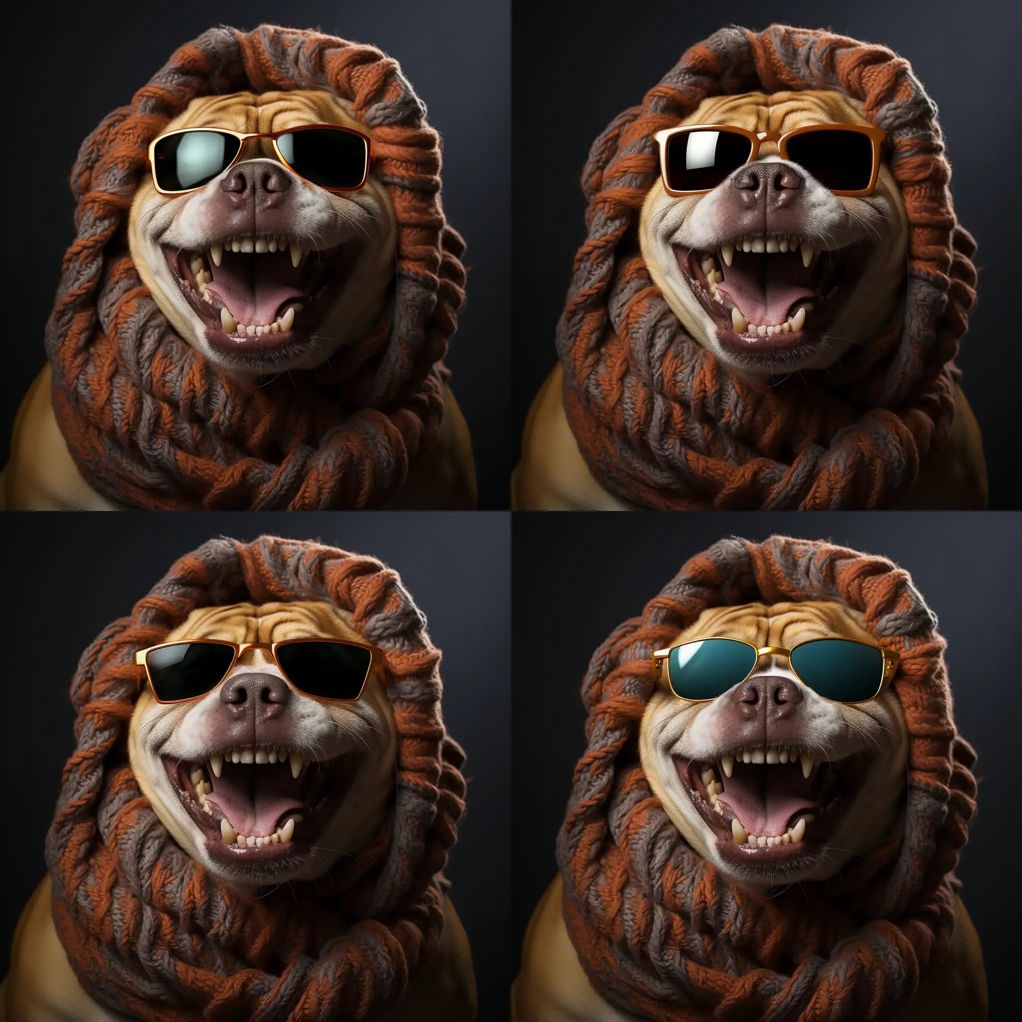 4 bulldogs with sunglasses generate with midjourney inpainting