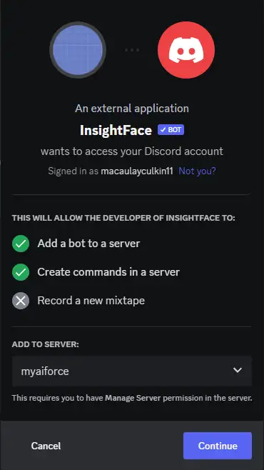 add insightface to midjourney private server