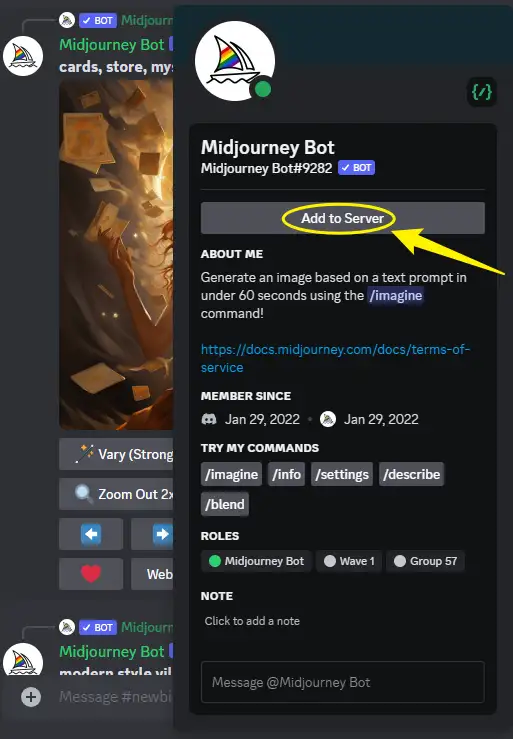 add midjourney bot to server