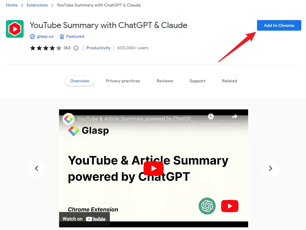 add youtube summarize with chatgpt extension to chrome