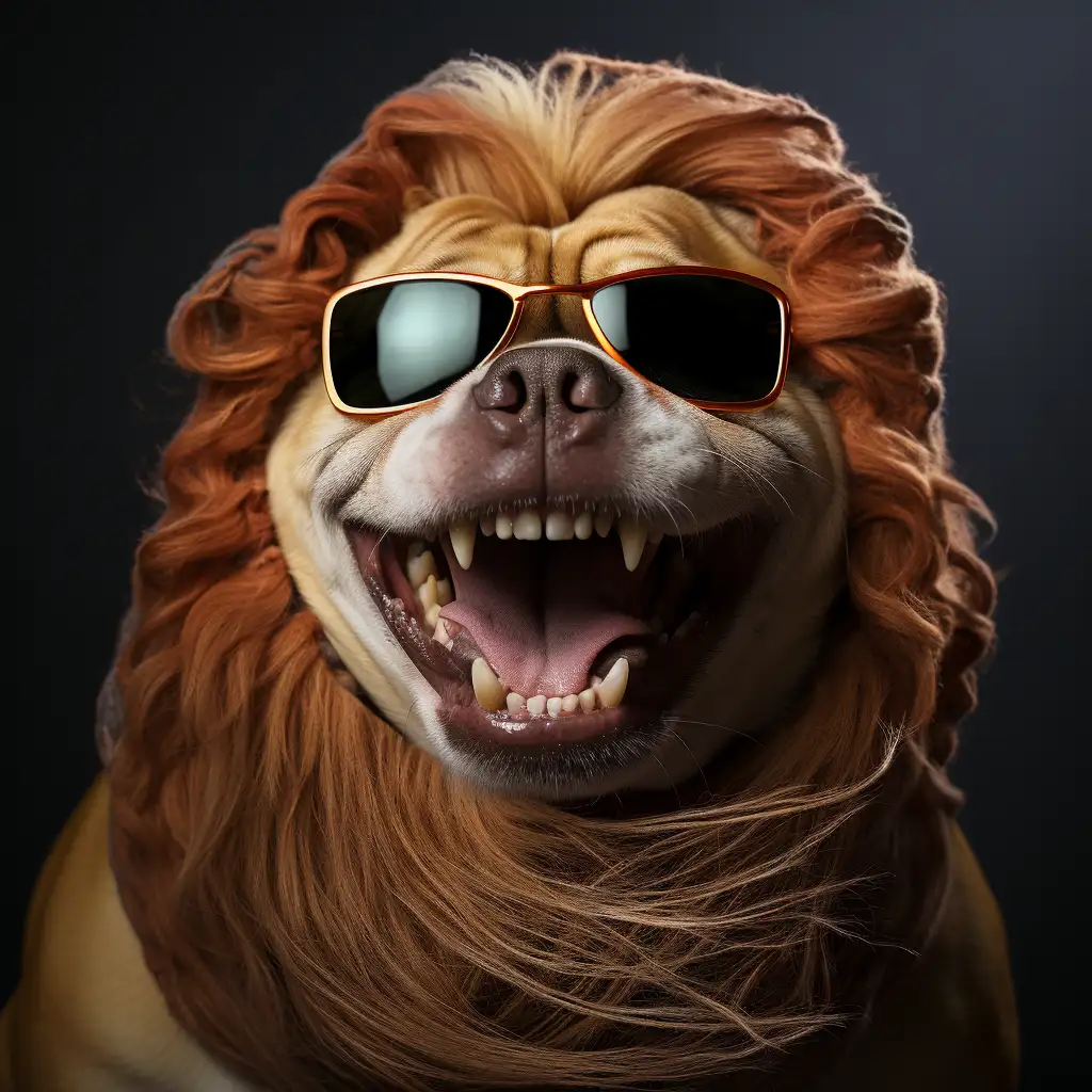 bulldog with lion's mane by midjourney inpainting
