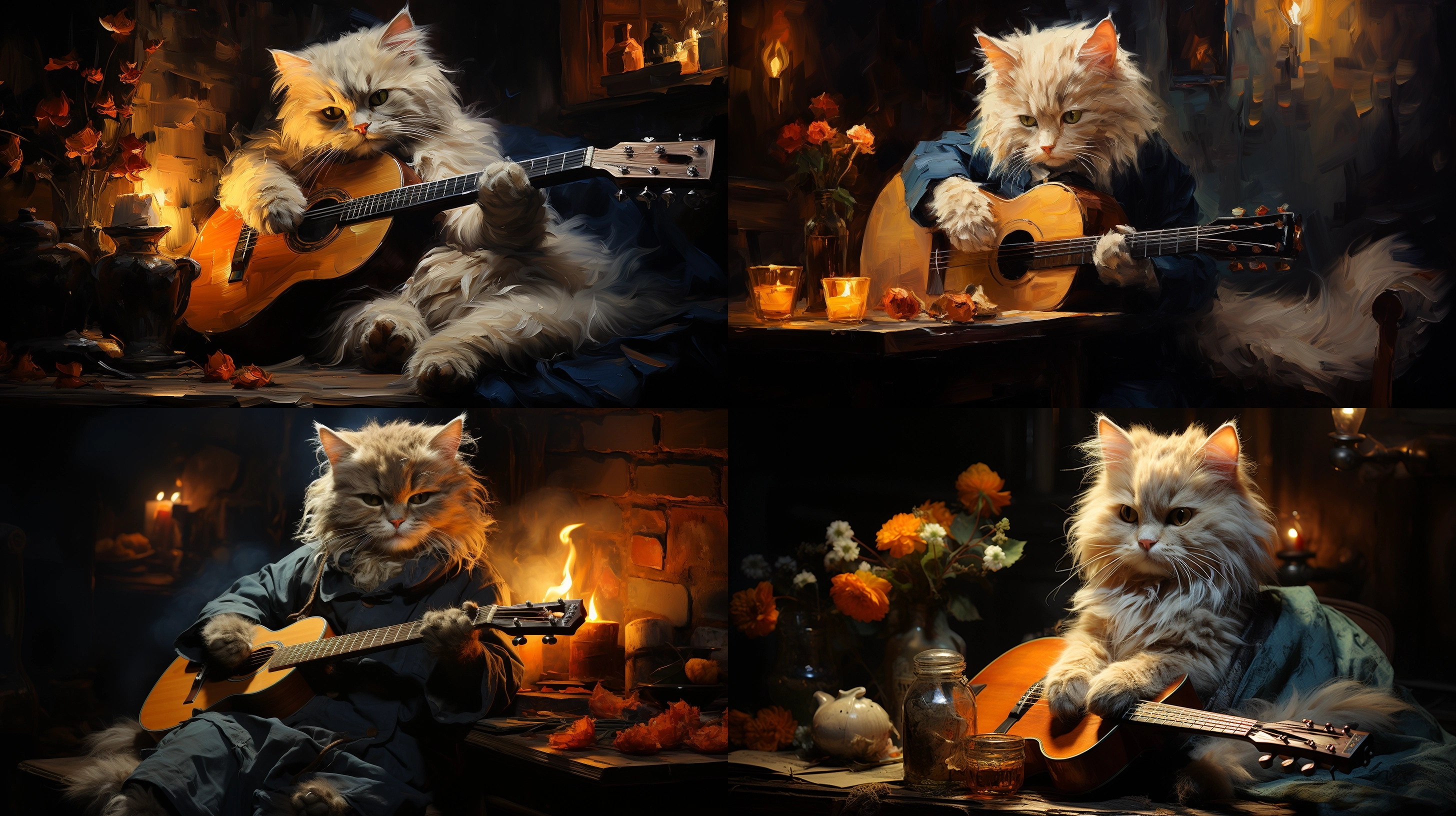 midjourney demo persian cat play guitar