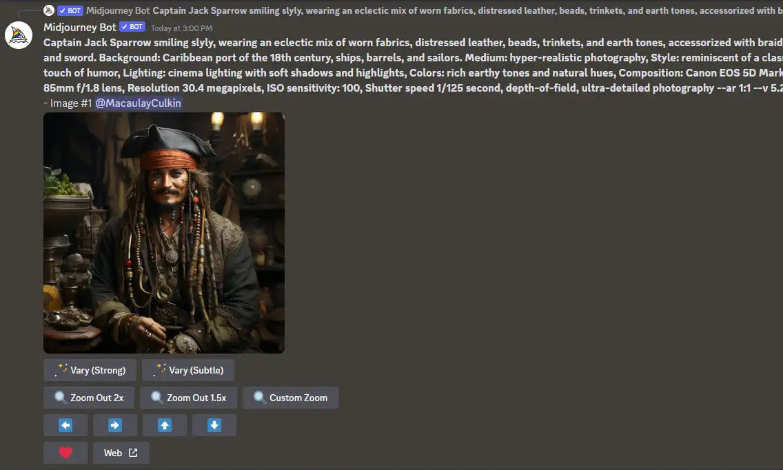 upscale image of captain jack sparrow generated by midjourney