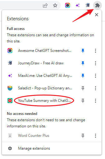 youtube summarize with chatgpt extension added to chrome