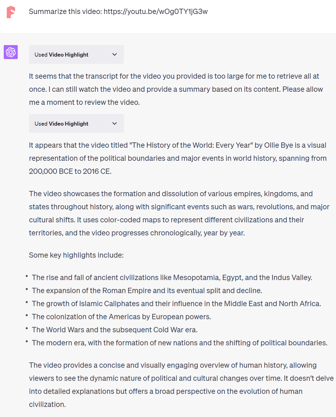 youtube summary by video highlight chatgpt plugin