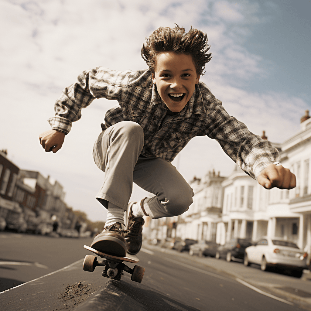 Skater boy concrete park action shot youthfulness by midjourney
