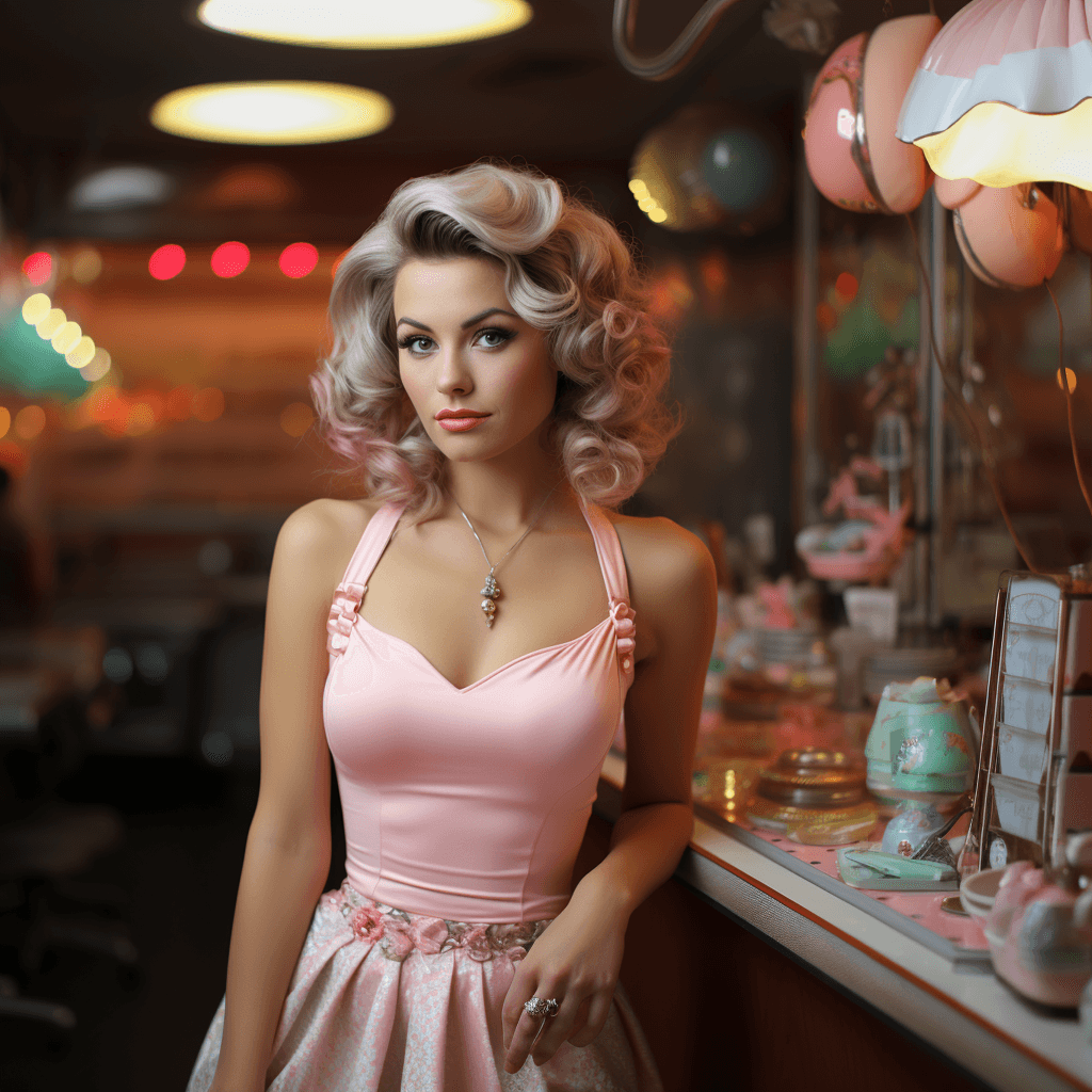 Vintage pin-up model 1950s diner vibrant paste by midjourney