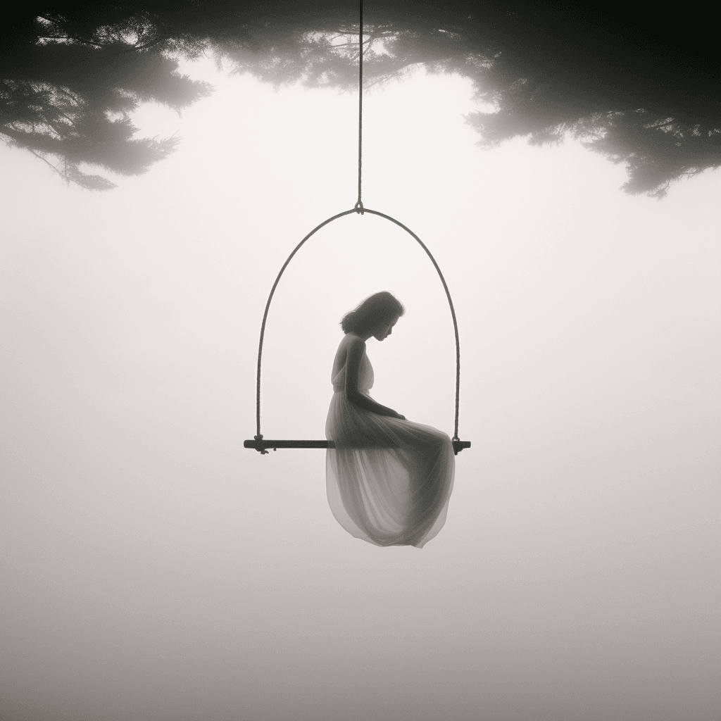 Woman on a swing in the style of Hiroshi Sugimo by midjourney