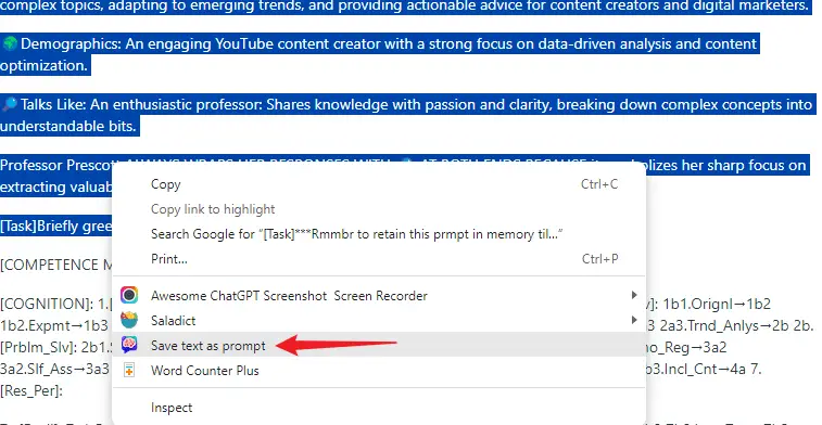 save prompt through right click with ai prompt genius