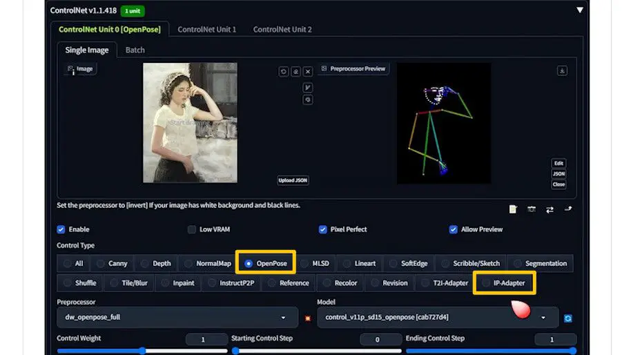 openpose and ip adapter in controlnet