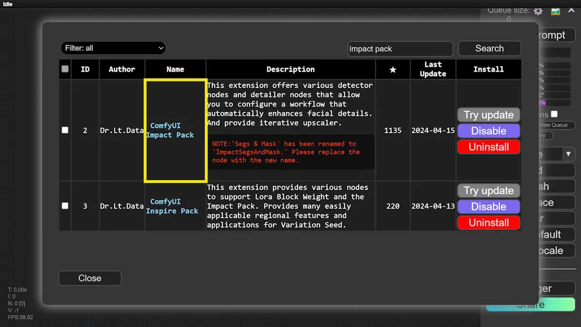 impact pack in comfyui manager