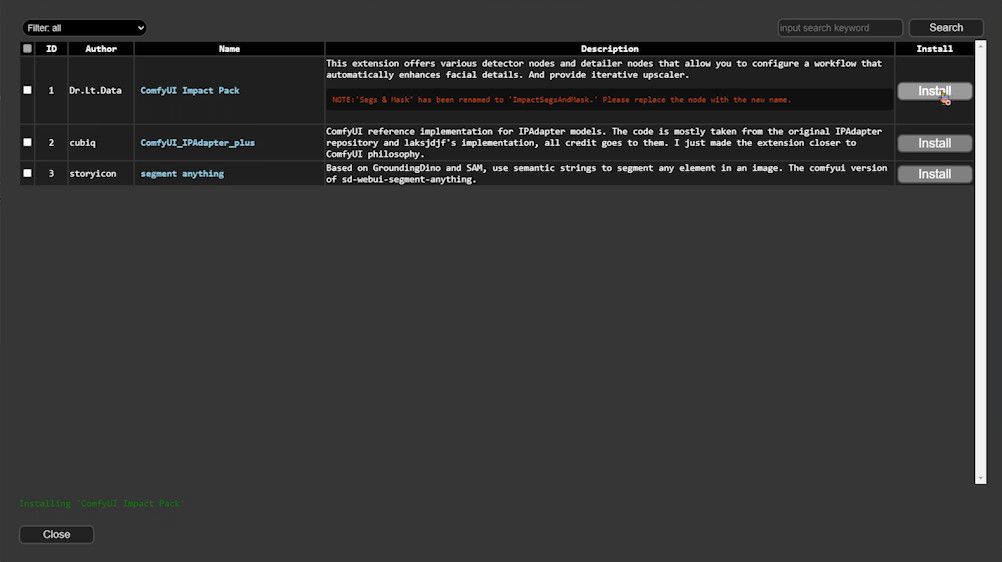 install 3 missing nodes in comfyui manager