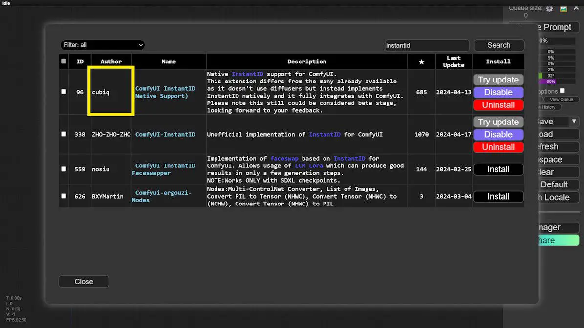 instantid in comfyui manager