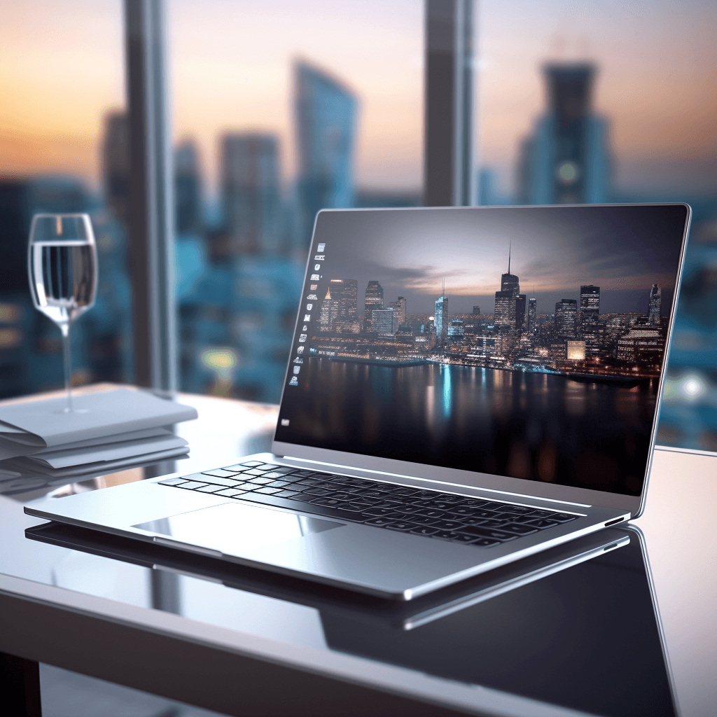 A sleek silver laptop with a backlit keyboard by midjourney