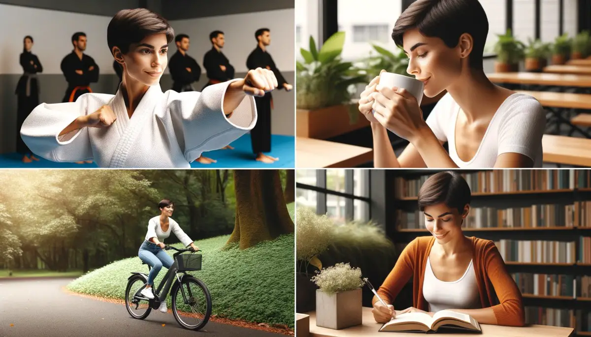 Photo panorama of a woman in her 30s with a pixie cut