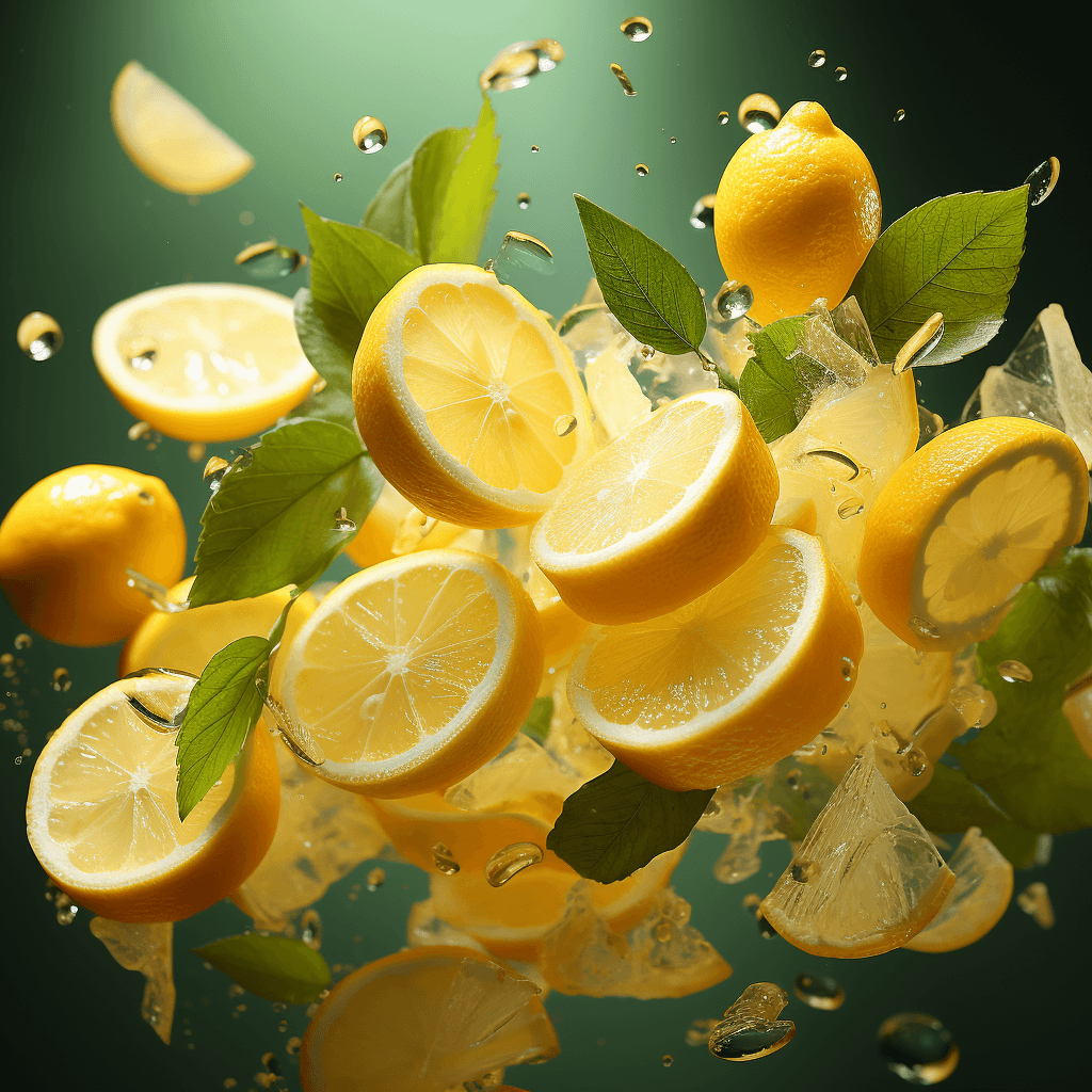 Vibrant lemon slices fresh mint leaves and ice by midjourney