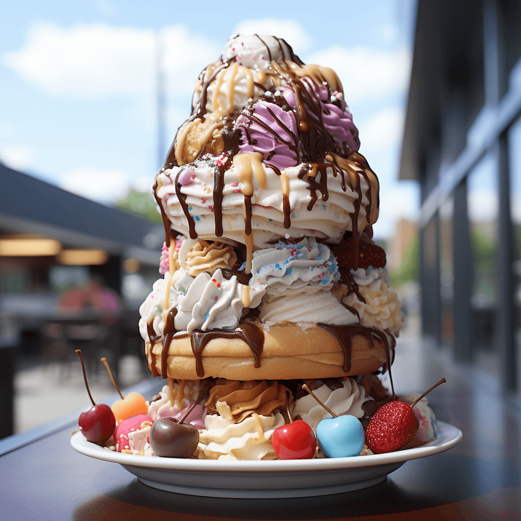 Worms eye view looking up at a towering ice cream by midjourney