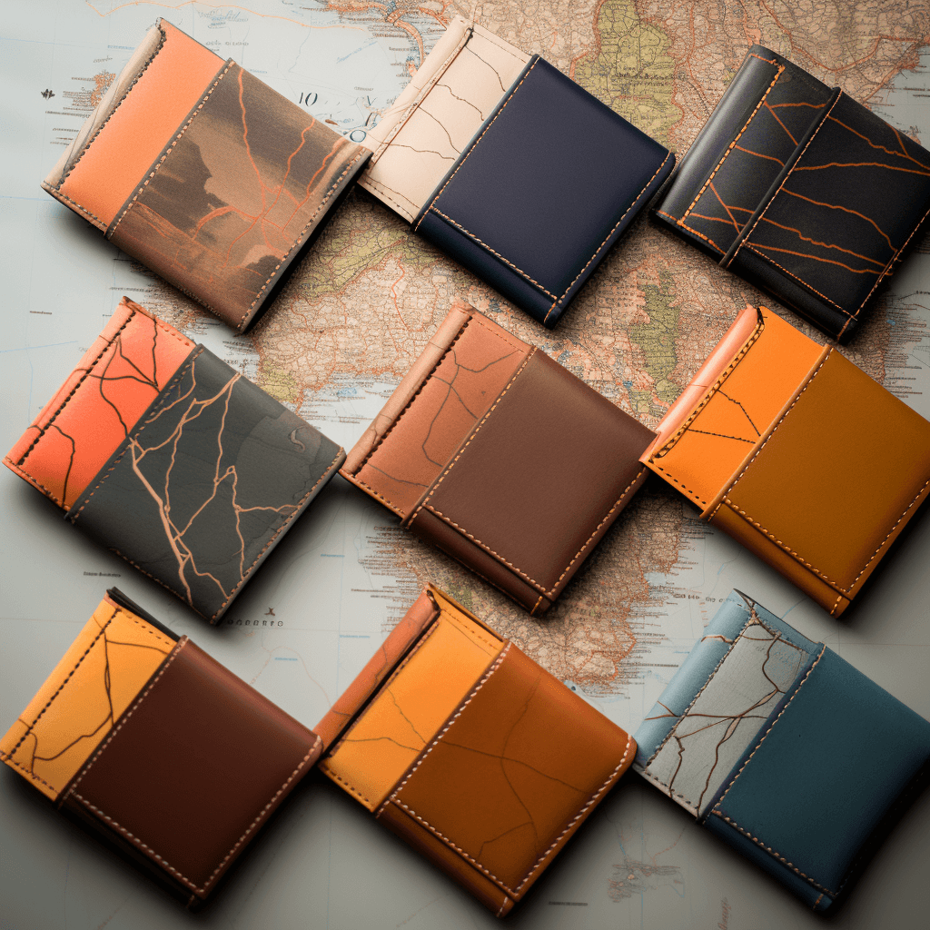 birds eye view of handcrafted solid color leather wallet by midjourney