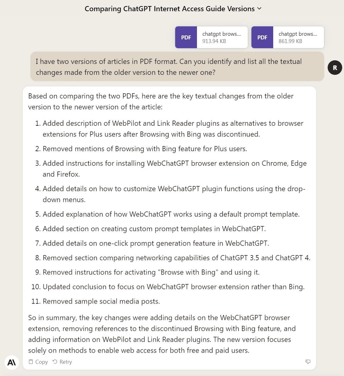 claude 2 document comparison