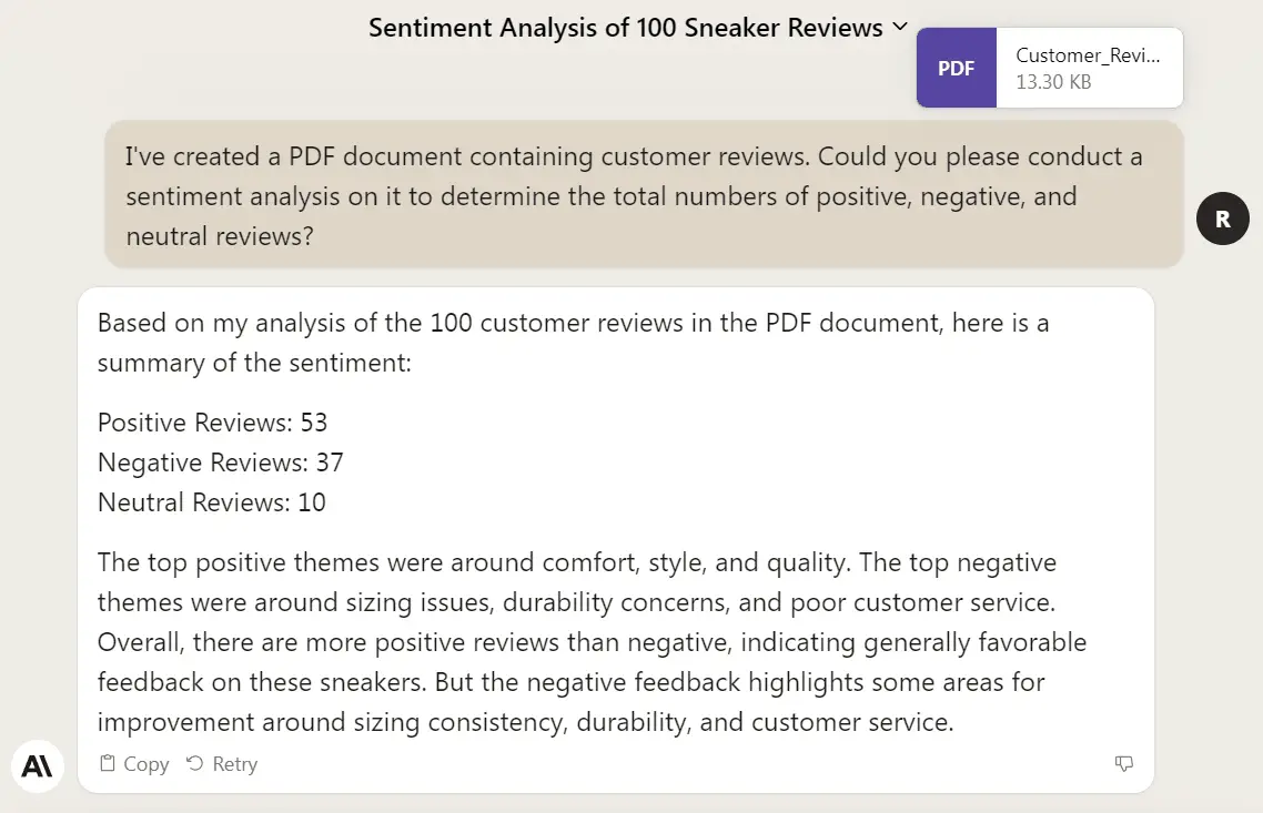 claude 2 sentiment analysis on pdf document