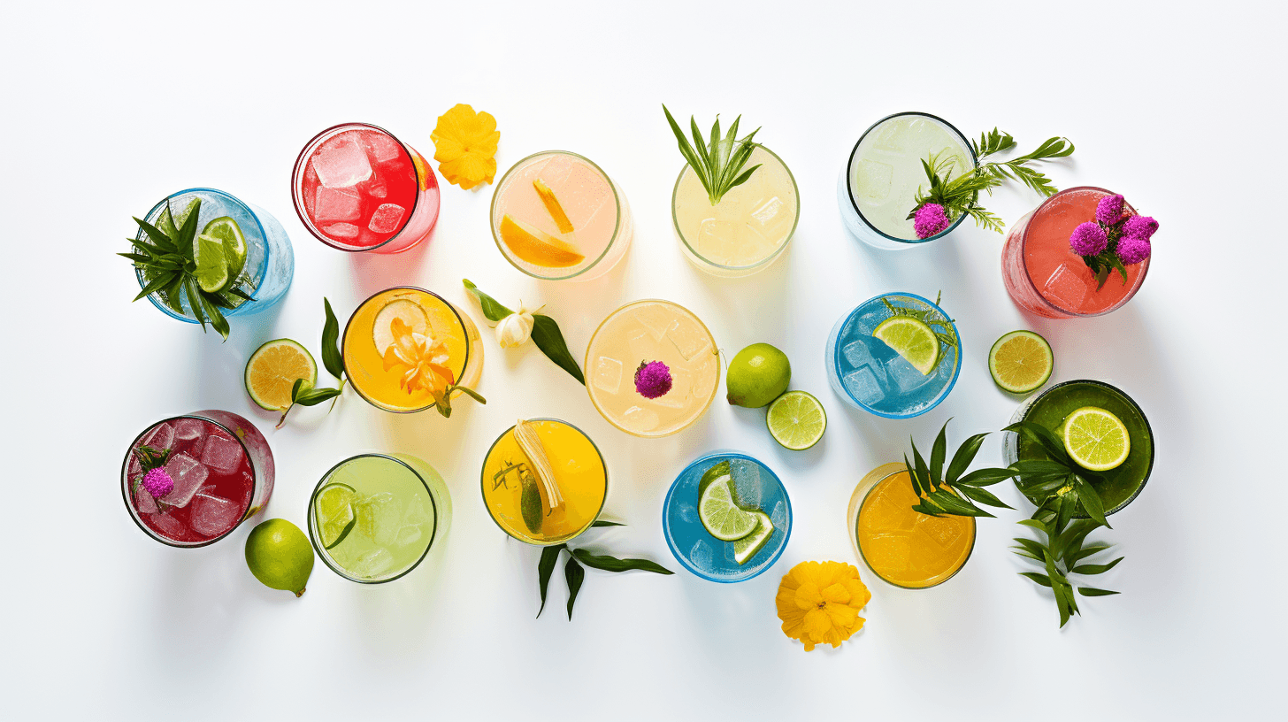 flat lay photography of a tropical cocktail by midjourney