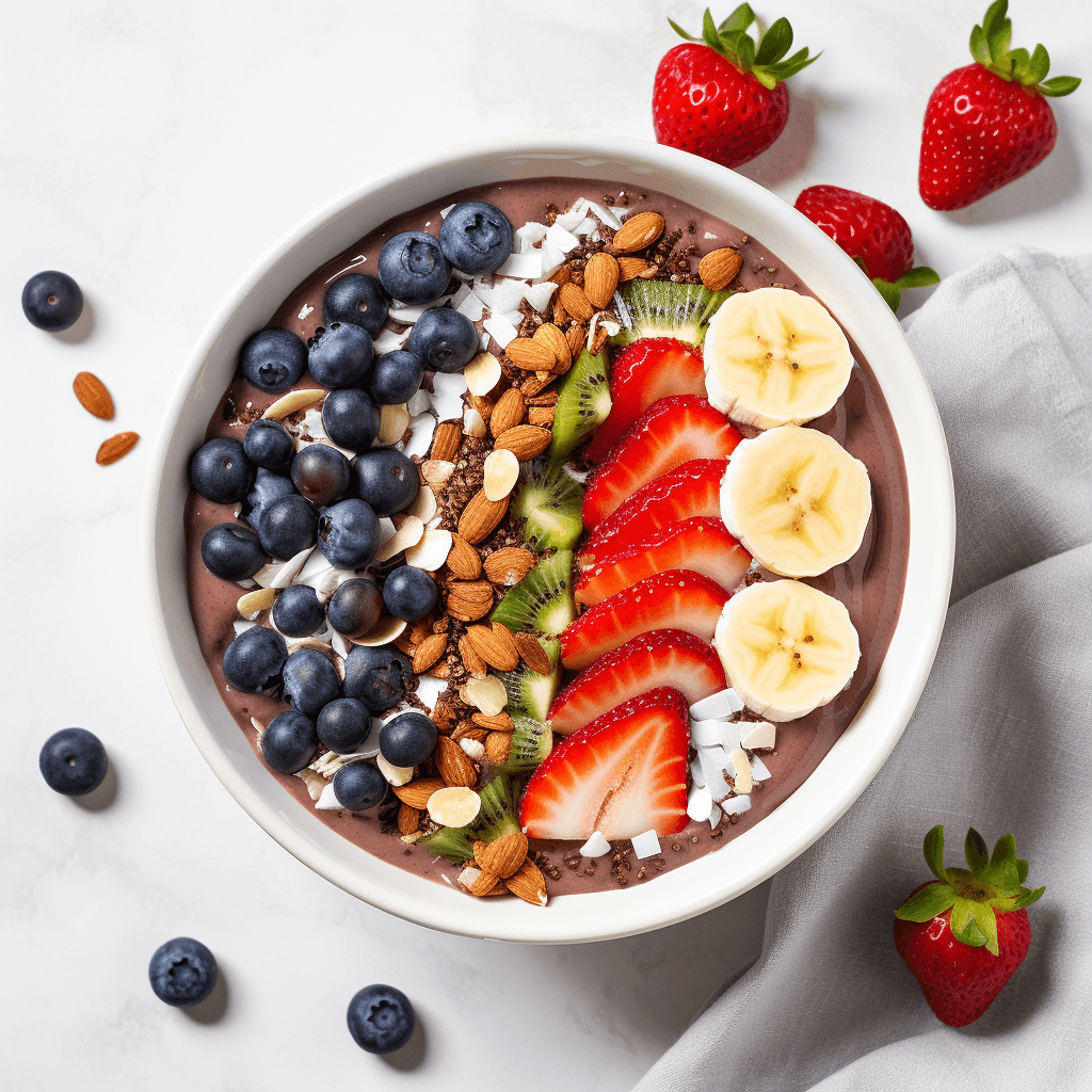 flatlay photograph of a homemade acai bowl by midjourney