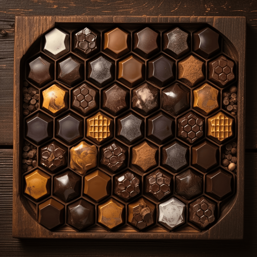 gourmet chocolates neatly arranged by midjourney