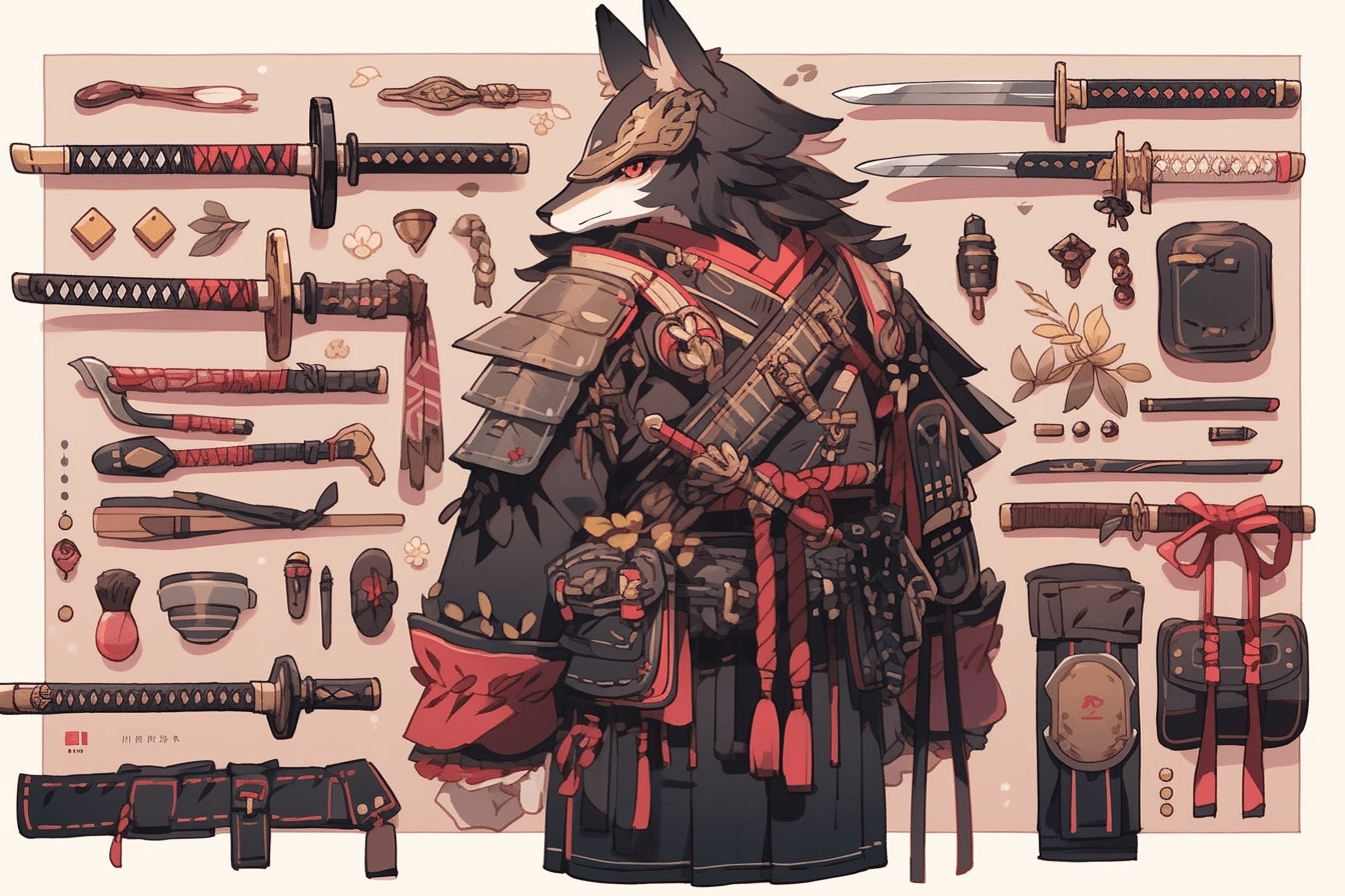 knolling samurai warrior gear by midjourney