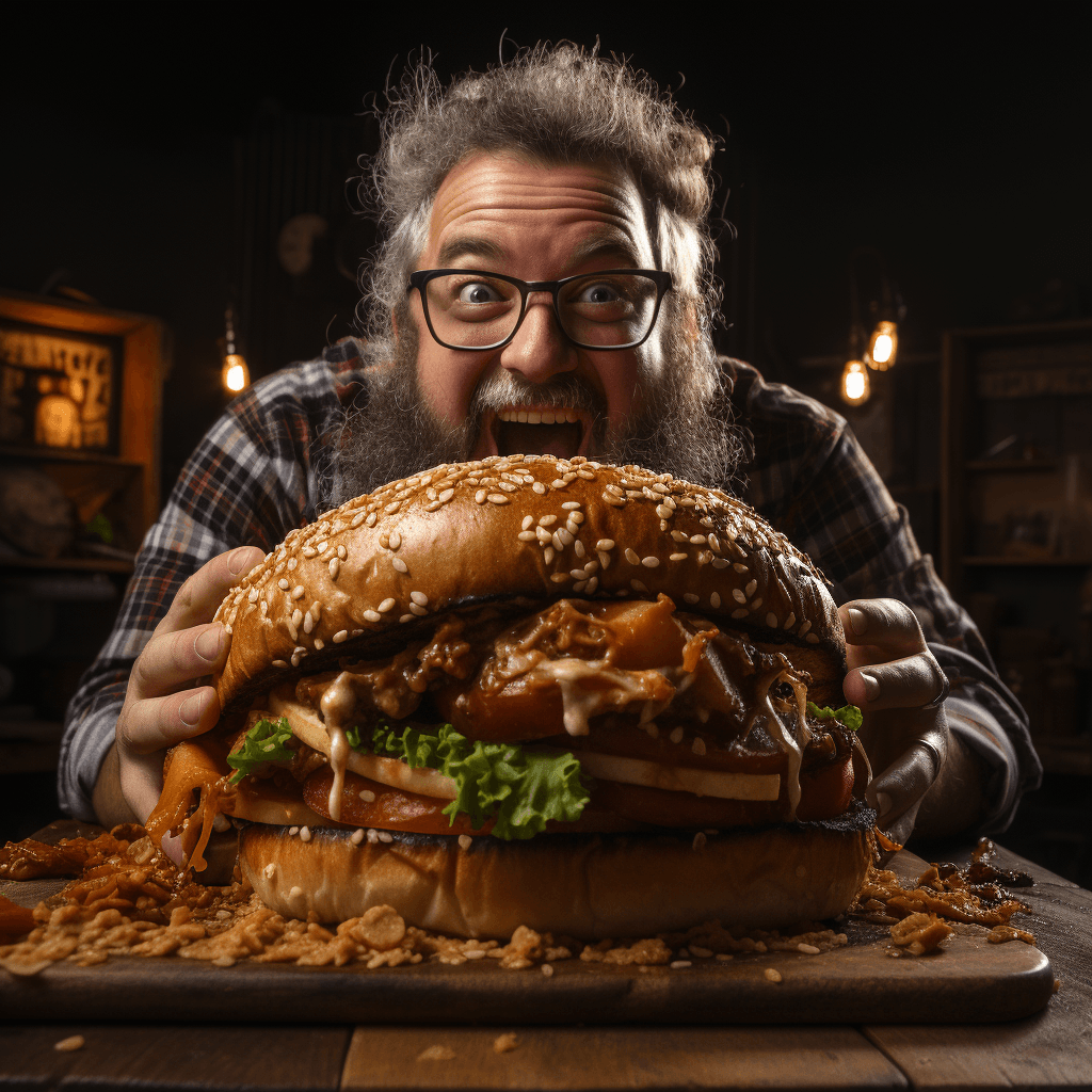 pov shot of eating a hamburger by midjourney