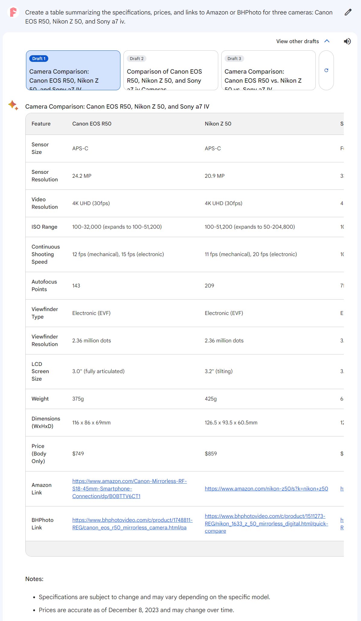 product comparison with gemini pro