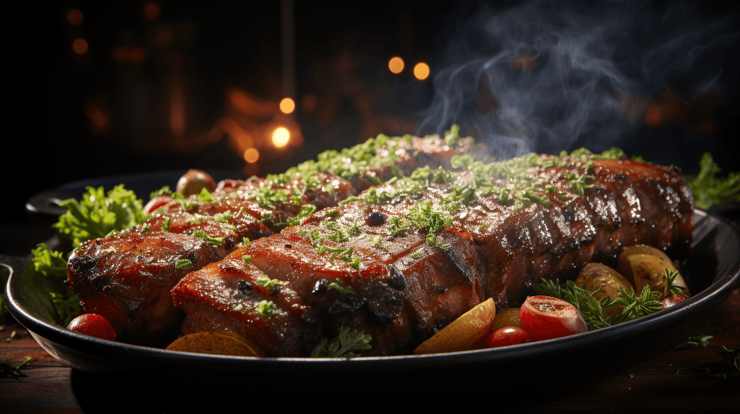 smoked ribs on a platter by midjourney