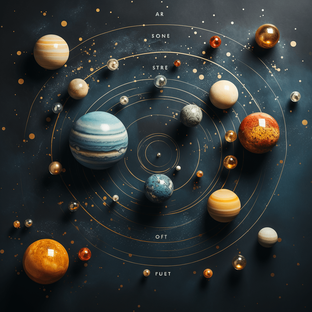 space-themed flat lay planets and stars by midjourney