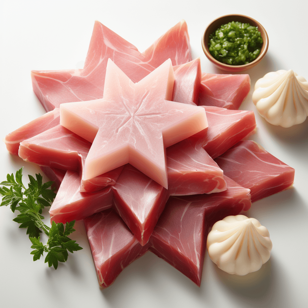 thinly sliced ham and cheese arranged in the shape of a star by midjourney