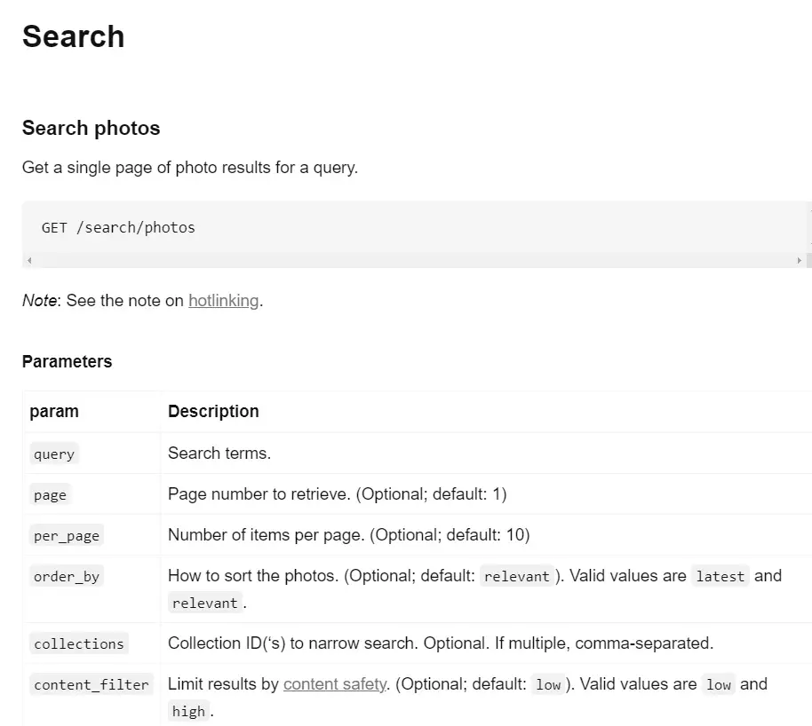 unsplash api search photos