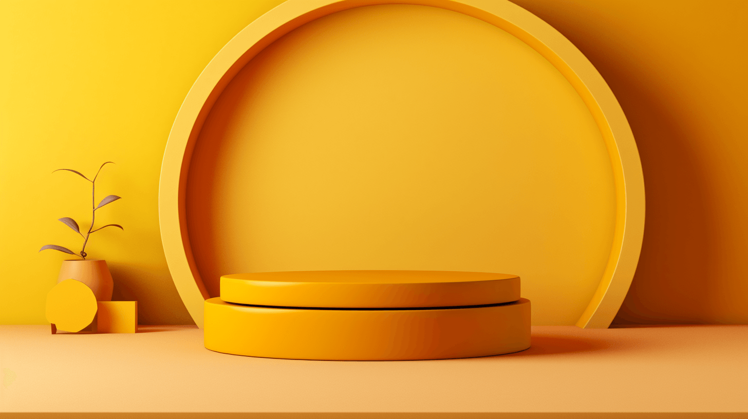 warm yellow backdrop with an product podium by midjourney