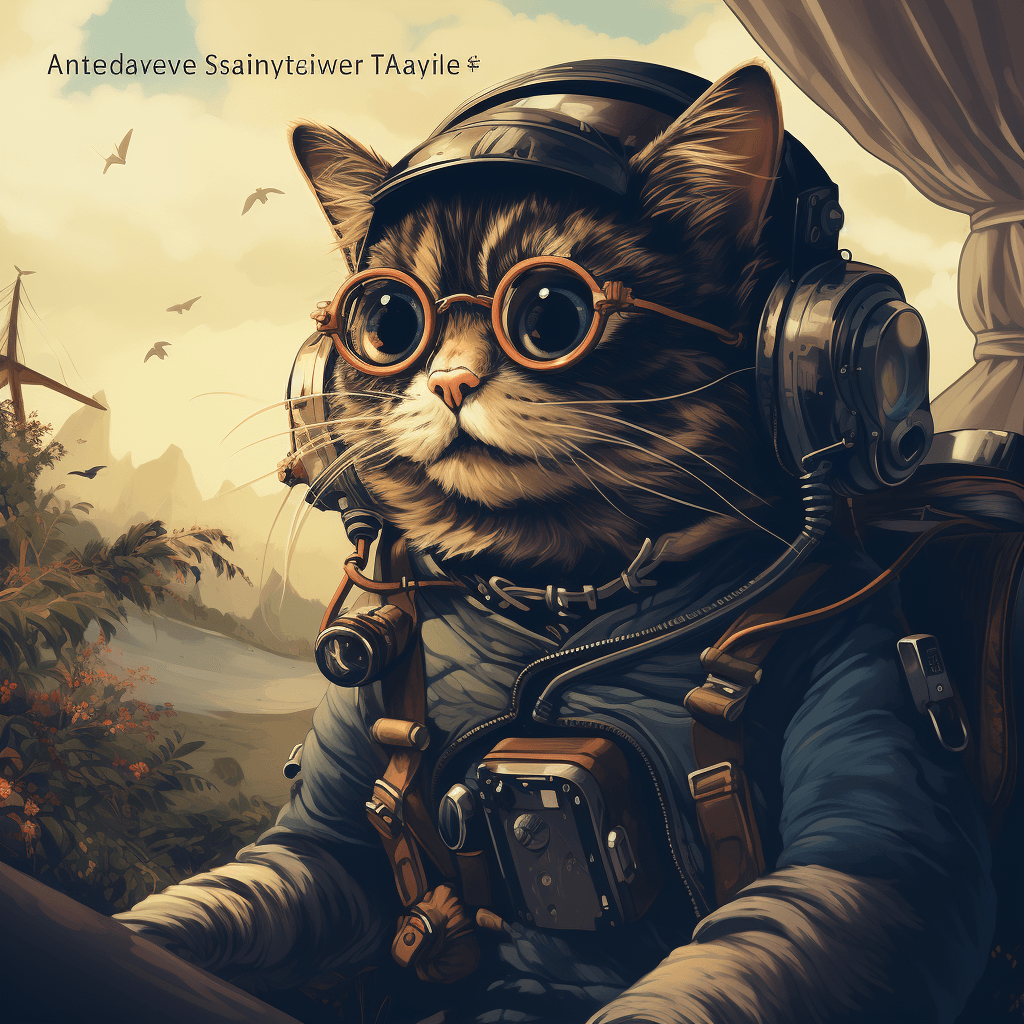 whimsical illustration of a cat wearing aviator goggles by midjourney